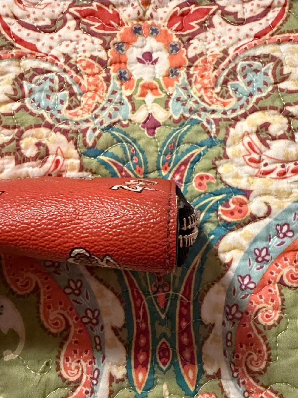 Coach Coral Red Floral Zip-Around Wallet